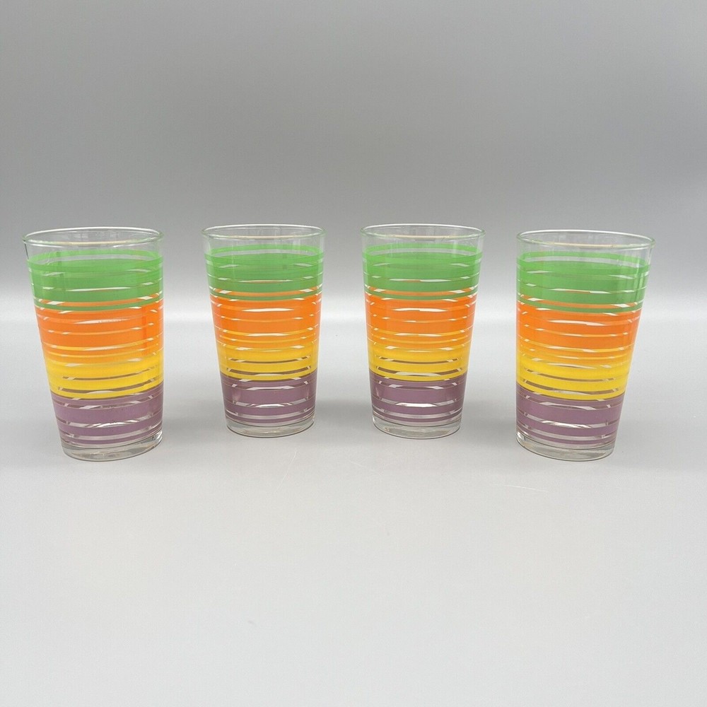 VTG Federal Glass Tumblers Stripes Striped MCM Mid-Century Modern HTF EUC LN